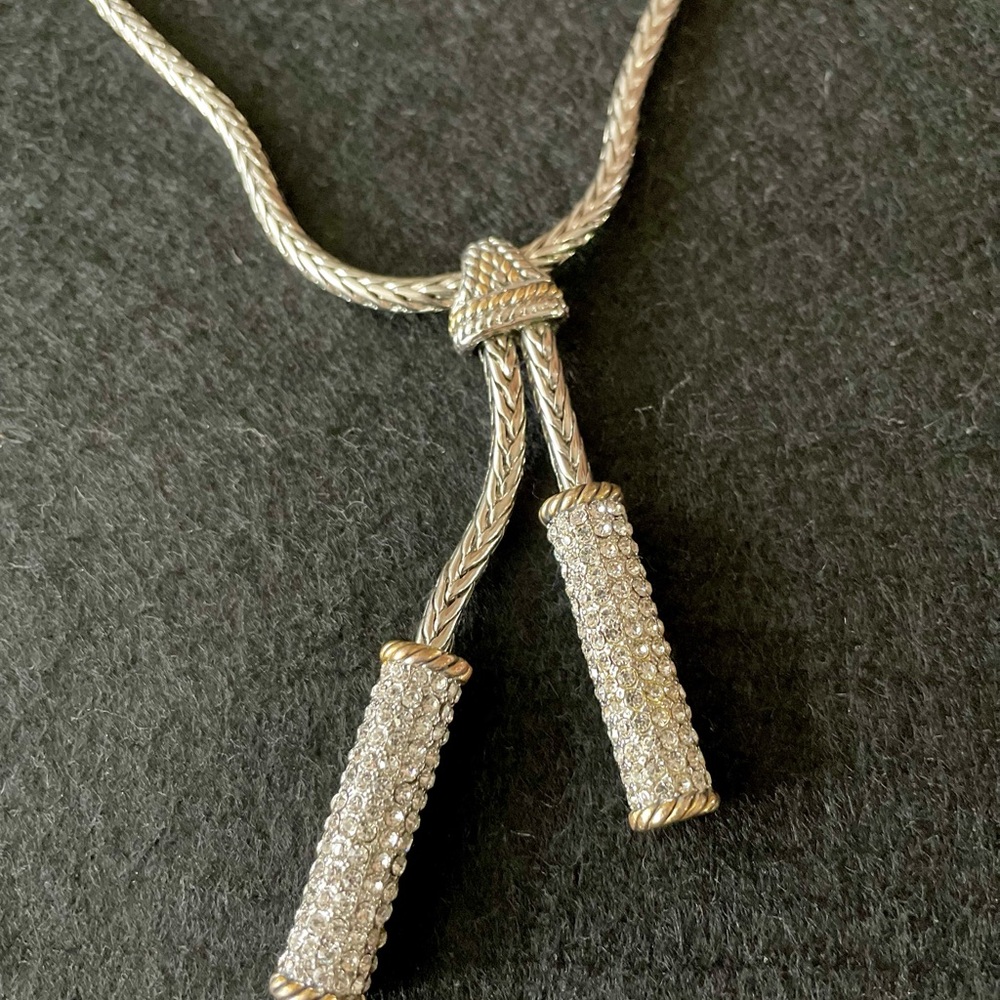 Silver Lariat Style Rhinestone Necklace - Picture 4 of 6